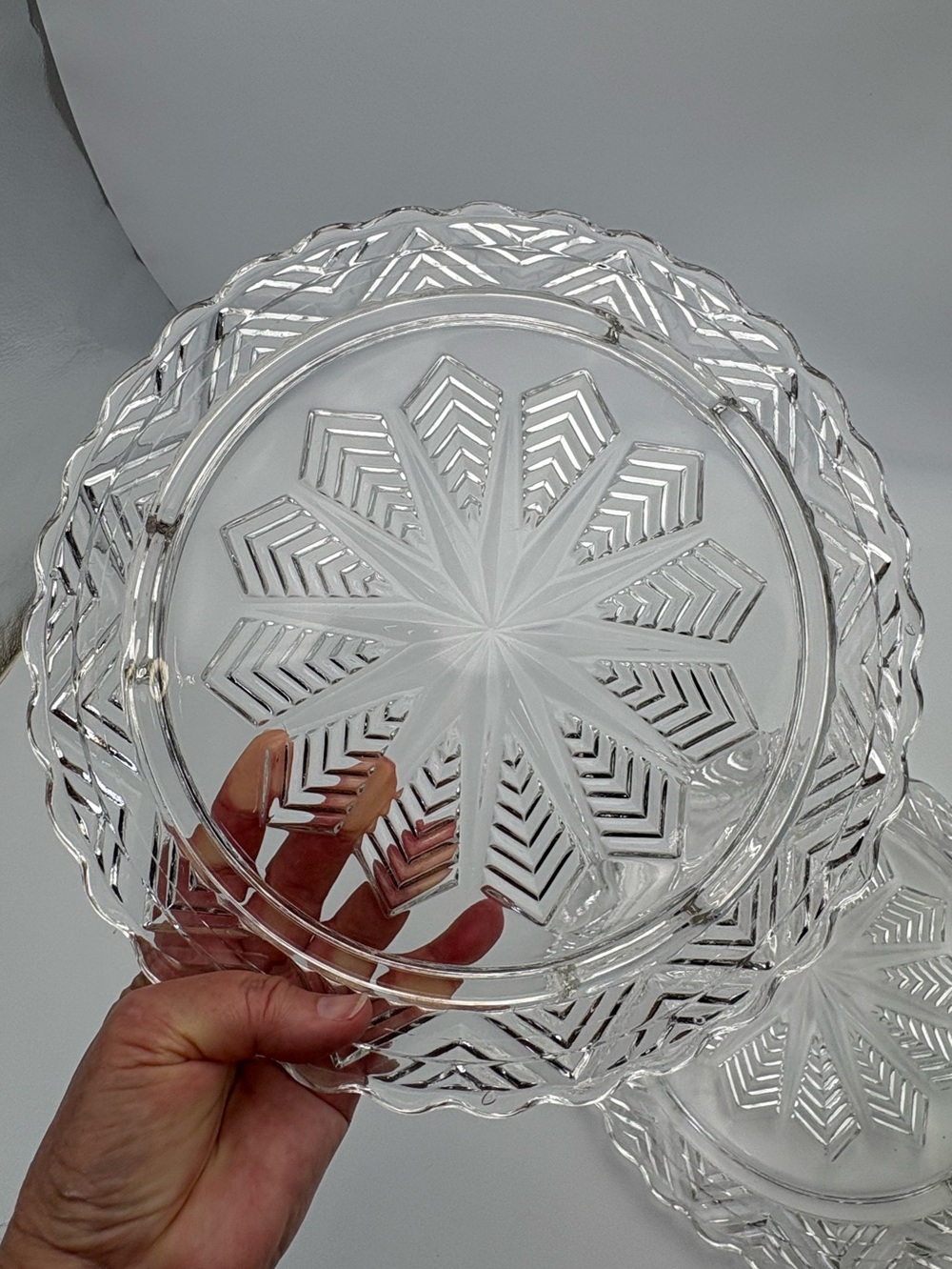 Vintage Federal Glass Cake or Serving Plate - Elegant Snowflake Pattern